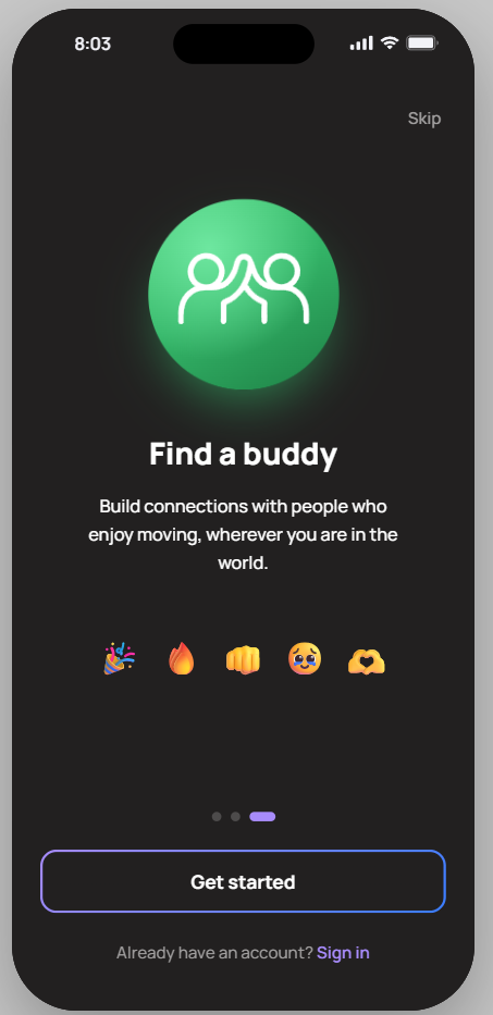 Be onboarding: find people nearby to run, ride or swim with