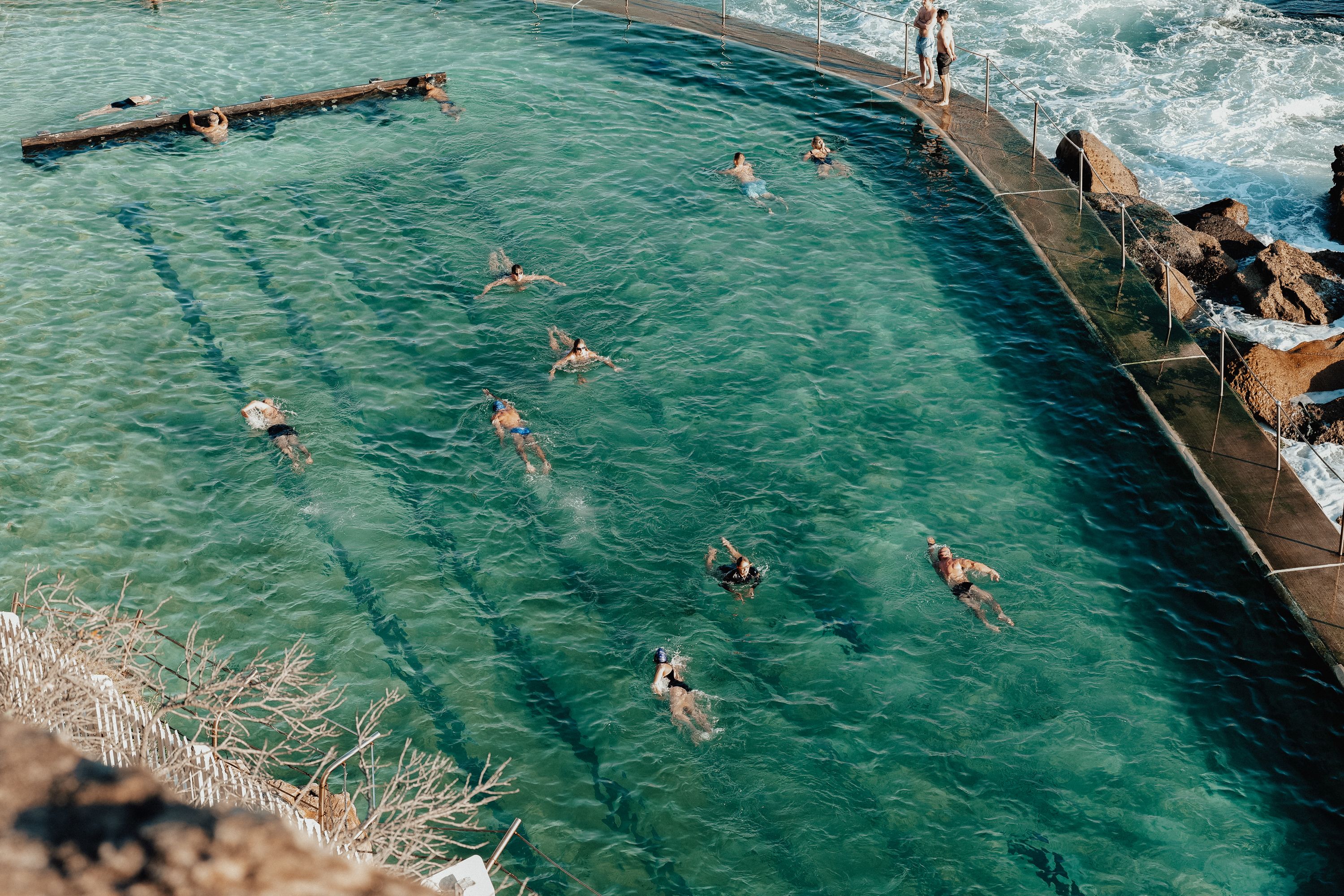Swimmers sharing an ocean pool